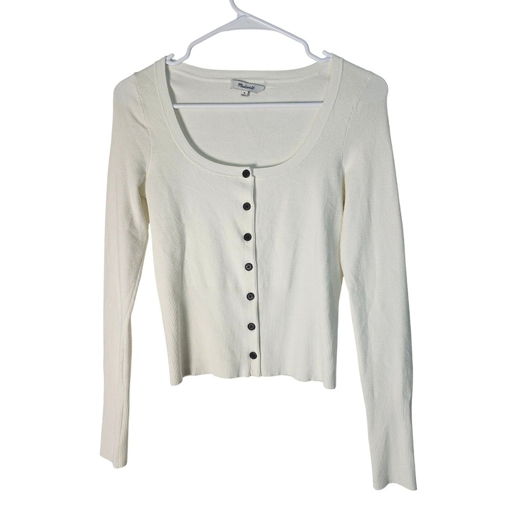 Madewell Womens Ivory White Scoop Neck Button Front Cardigan Sweater Size M